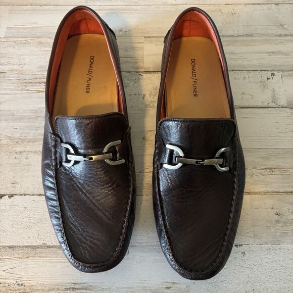 Donald Pliner Men’s 11 Victor Driver Loafers Shoes Brown Leather HorseBit Buckle - Picture 2 of 9